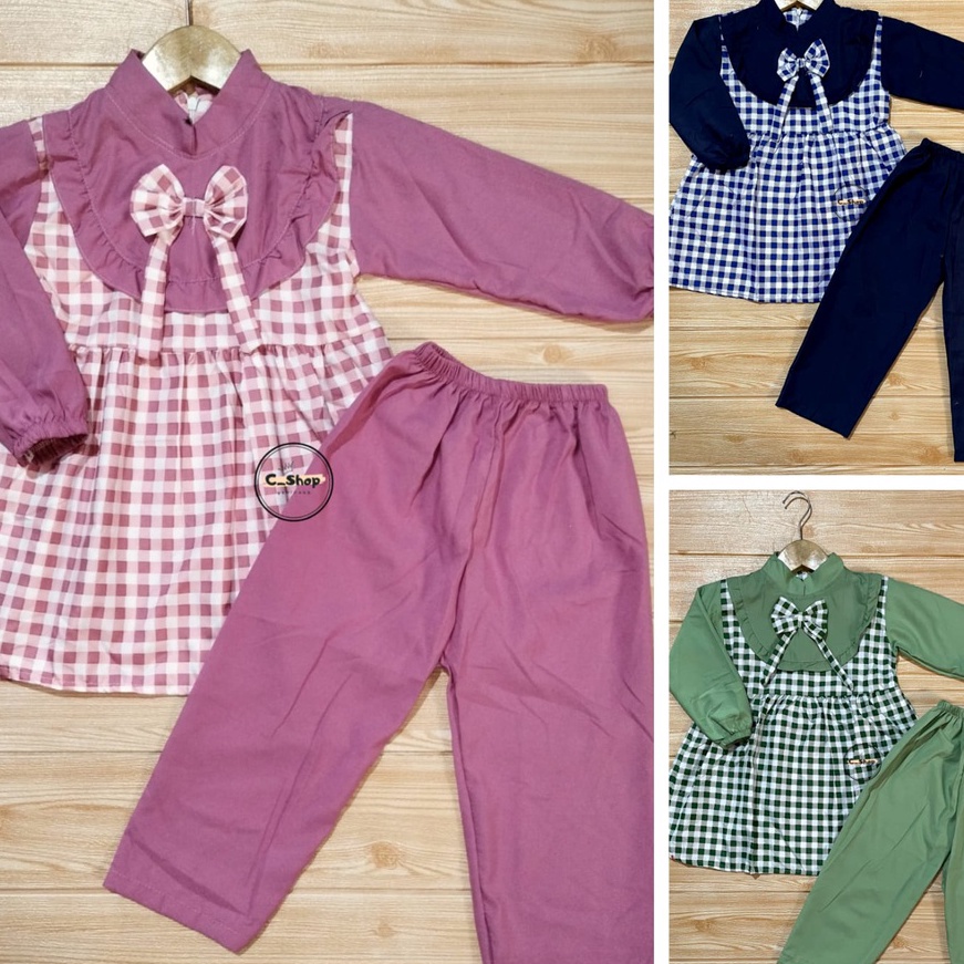[L✓H O) one set setelan TUNIK PITA 2-10 tahun / setelan zavina haruka panjang / dress pita anak 2 3 