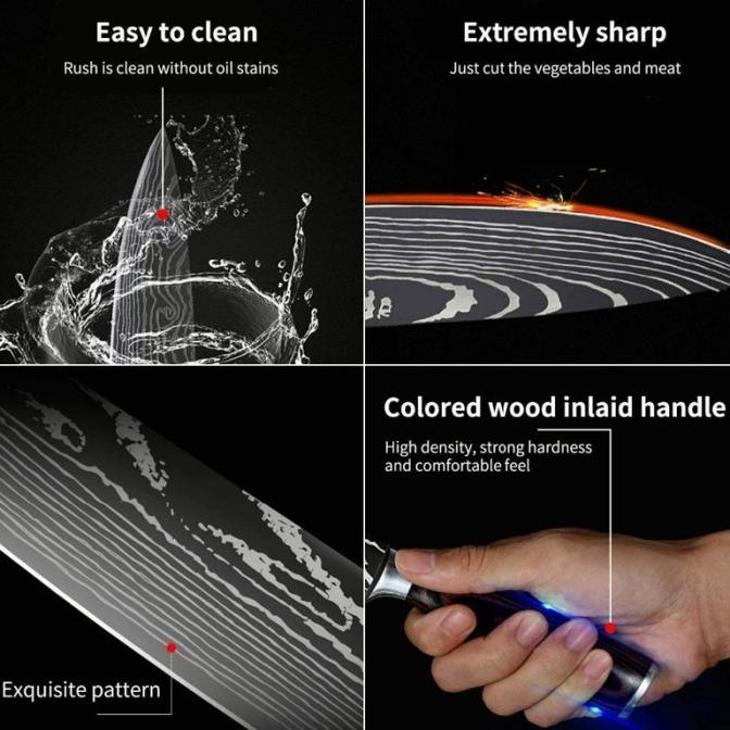 Terbaru Set Pisau Dapur Baja Damaskus Original Damascus Pisau Daging 5 Ethanalinskystore