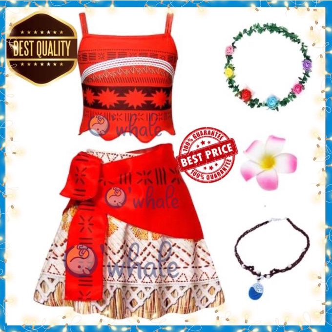 Kostum Set Moana / Baju Moana / Cosplay Moana / Gaun Dress Moana
