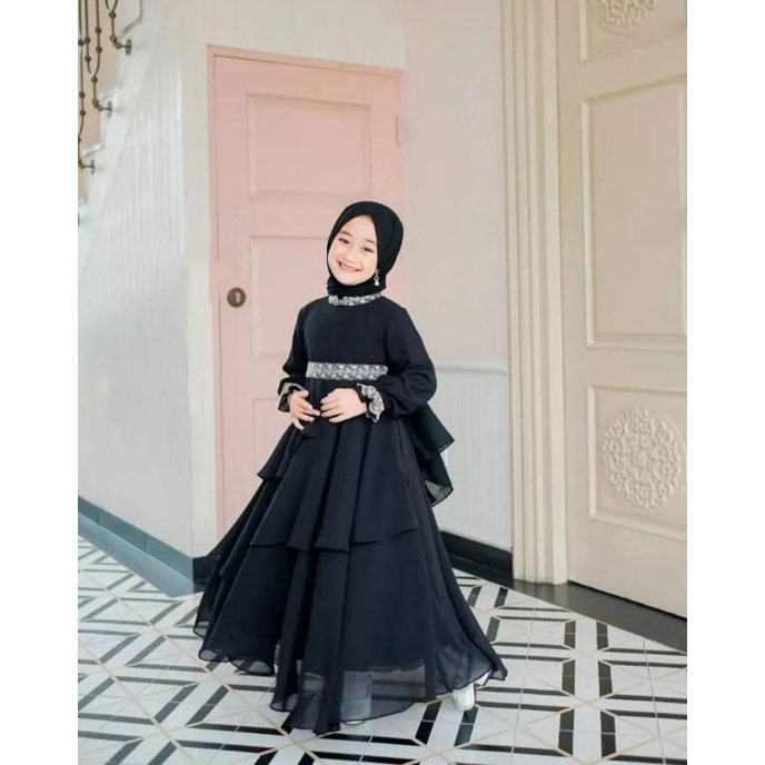 Baju Muslim Anak Perempuan Gamis Hitam Syari 6-13 tahun Mikayla