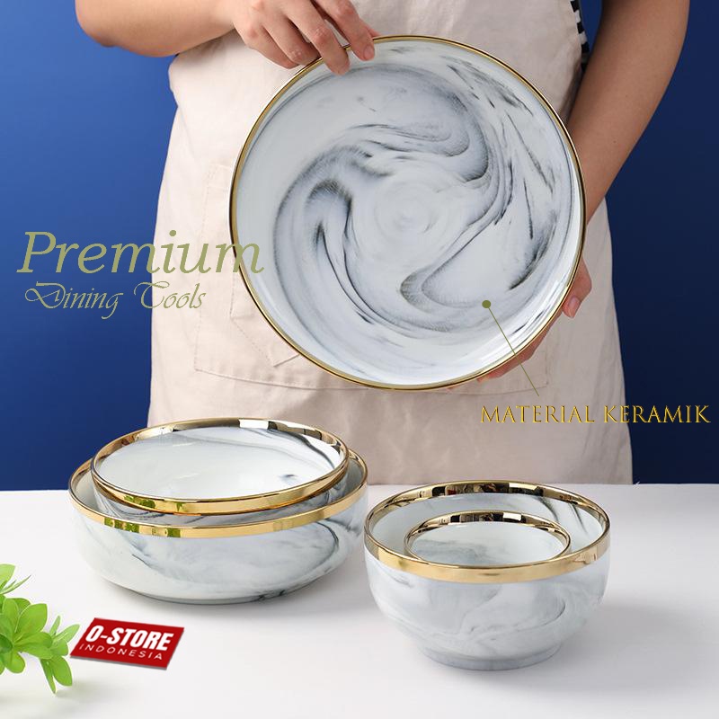 Piring Makan Kerak Mewah Mangkok Aesthetic Alat Makan Set Piring Saji Prasmanan Sendok Makan Tebal