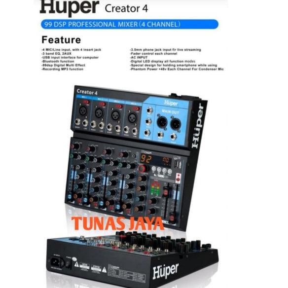 BEBAS ONGKIR MIXER 4 CHANNEL HUPER CREATOR4 ORIGINAL MIXER HUPER CREATOR 4 FREE KOPER