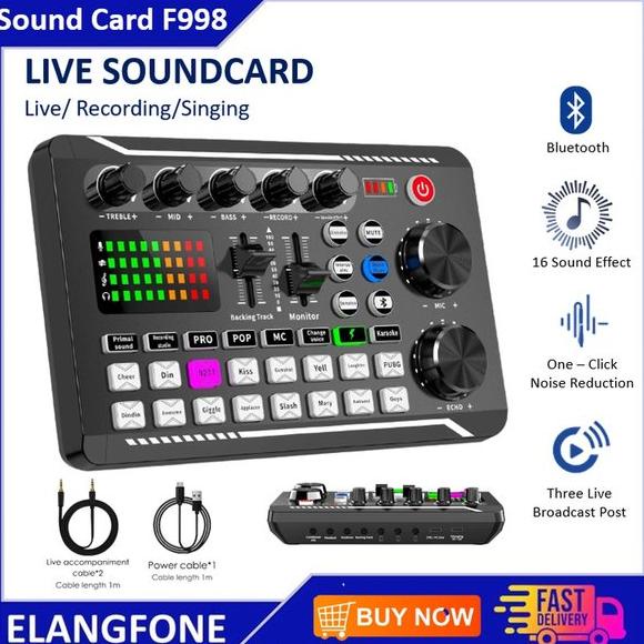 SALE Live Sound Card Soundcard F998 Live Audio Mixer Bluetooth PC Video Recording Broadcast