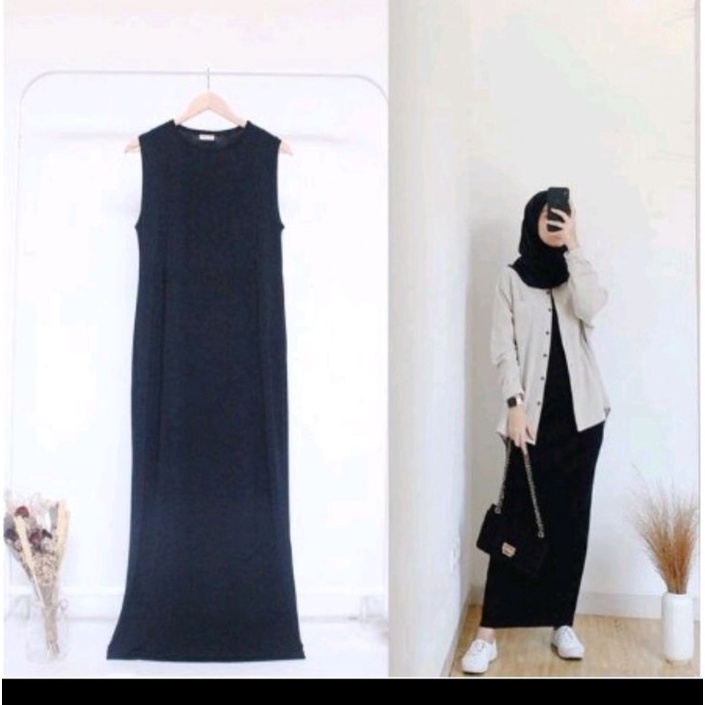 HIT✈0✈ INNER SEPAN // INNER SPAN TEBAL // INNER DRES TANPA LENGAN // LONGDRESS // INER DRES // INNER