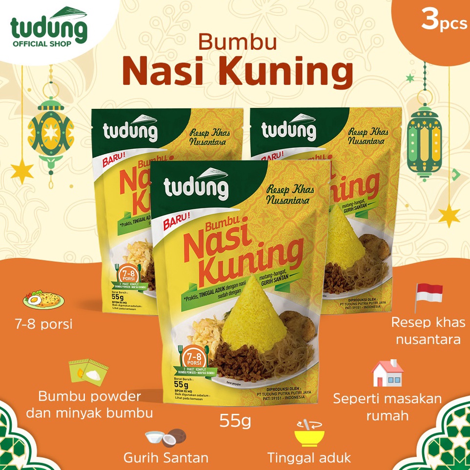 

Baru Tudung Bumbu Nasi Kuning Instan 55gr Bundling isi 3