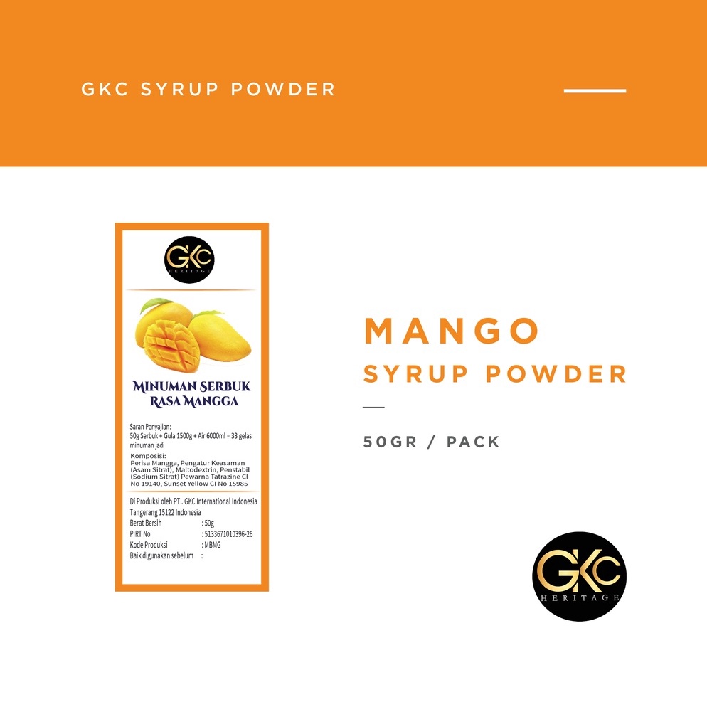 

9.9 FLASH SALE Bubuk Sirup Mangga / Mango Powder Syrup Serbuk Minuman Powder Drink GKC Heritage Konsentrat 50 gram