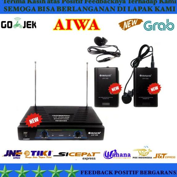 Murah  Mic Microphone Wireless Aiwa UHF 358 Jepit Clip On + Clip On