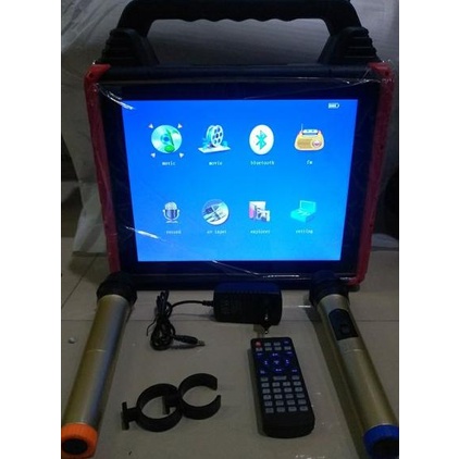 Portable Layar LCD Karaoke Speker Box Aktif Bluetoot 14Inci Plus 2 Mic