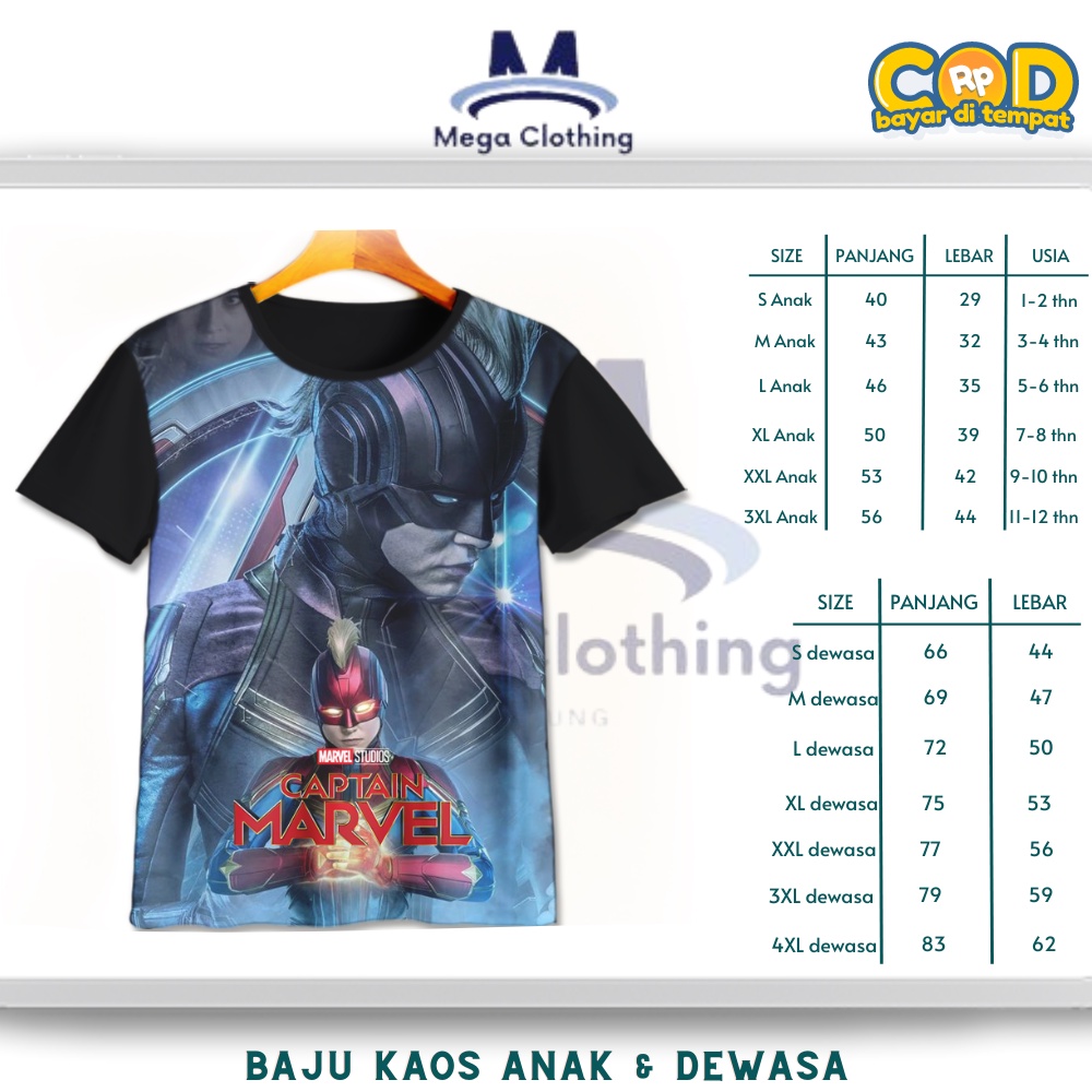 Kaos Superhero Captain Marvel v6 Anak & Dewasa | Baju Couple Keluarga 3D Karakter Captain Marvel v6 