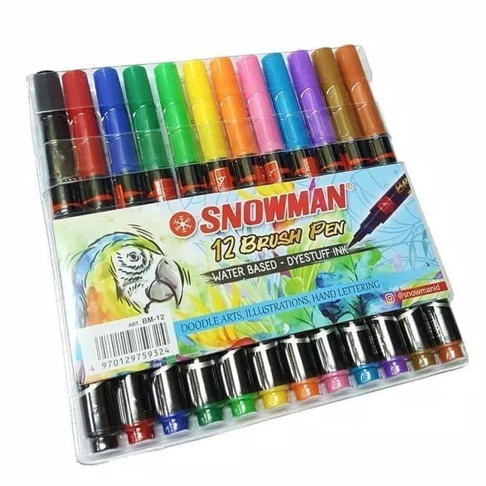 

SNOWMAN BRUSHPEN BRUSH PEN KUAS KALIGRAFI WARNA 12