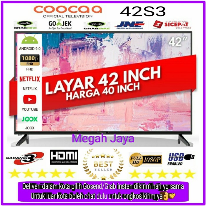 Coocaa Led Tv 42 Inch 42S3G Smart Android 9 Netflix Google Mirroring