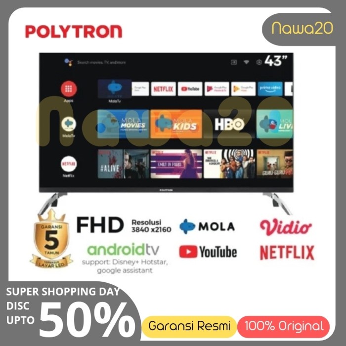Polytron Smart Android Tv 43 Inch Pld 43Ag9953