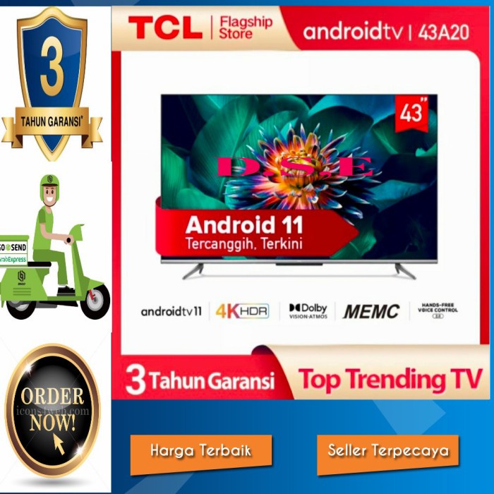 Tcl 43A20 Smart Tv 43 Inch Android 11 4K Ujd Hdr Garansi Resmi