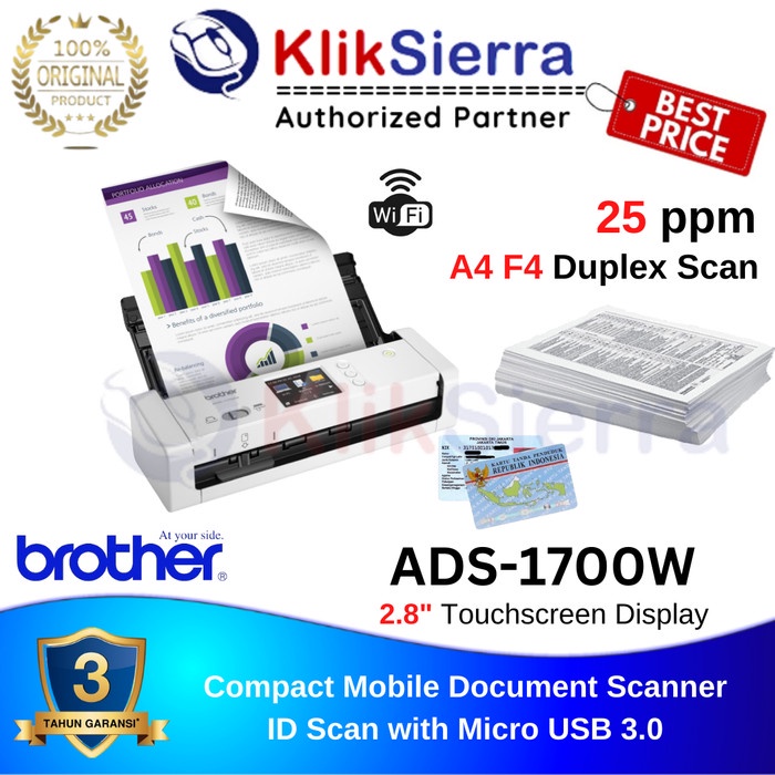 BROTHER ADS-1700W Compact Portable Desktop Scanner ADS1700W ADS1700 W