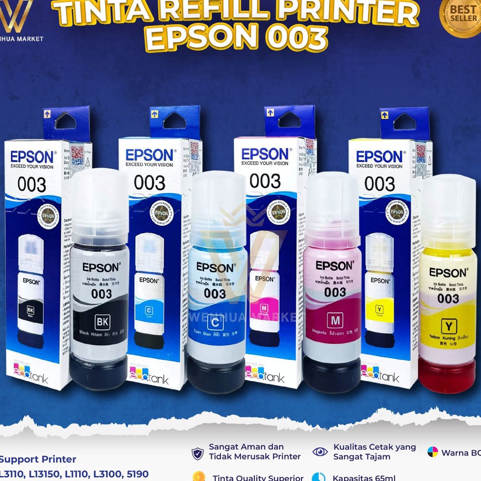 Terbaru Tinta Epson 003 Compatible Tipe Printer L1110 L5190 L3150 L3110 L3101 Produk