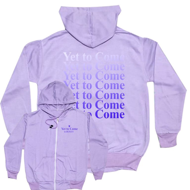 Langsung Kirim.. ( READY STOCK ) HOODIE resleting bts yet to come in busa VERSI TULISAN GRADASI UNGU