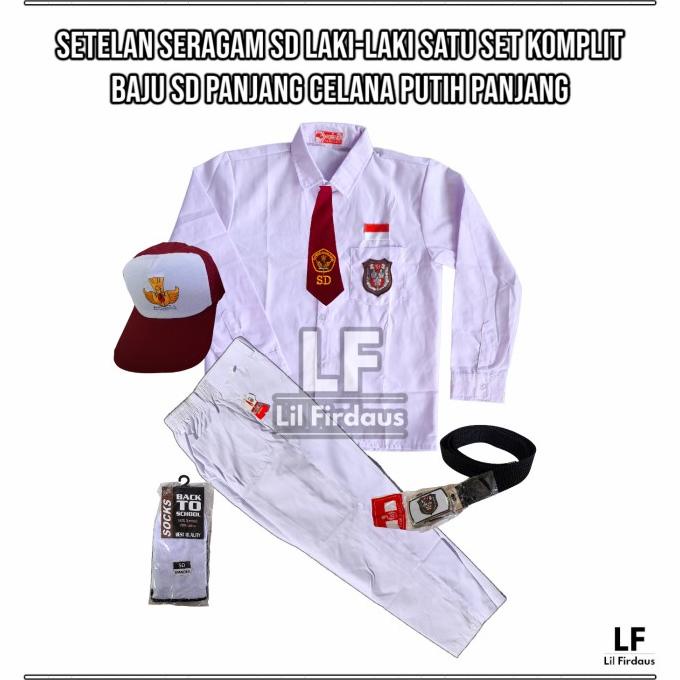 Setelan Seragam SD Laki-Laki Baju SD Panjang Celana Putih Panjang