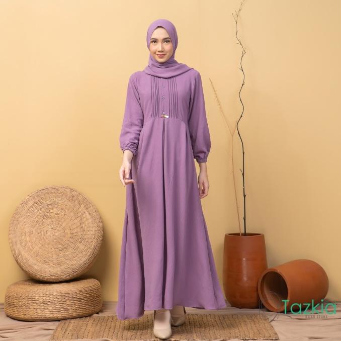 Terbaru Dress Muslim Wanita Gamis Set Pashmina Azalia Purple Polos Crinkle