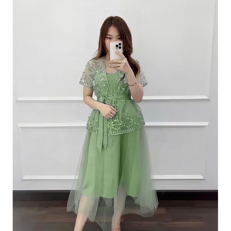 Dress Wanita Terbaru 2023 Korean Style Viral Kondangan Elegan Baju Muslim Brokat Keluarga Couple Bor