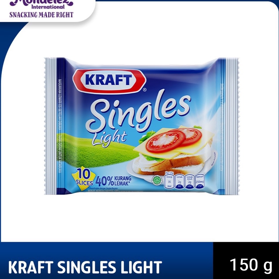 

☍☌✵❂ Kraft Keju Cheddar Singles Light 10 Slice 150g Untuk Burger dan Camilan Laris