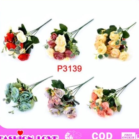 HKKS5093 Terlaris HMPU 1 KILO ISI 28PCS Bunga Mawar Dekorasi Bahan Plastik (1 Buket 5 Kuntum Bunga)P