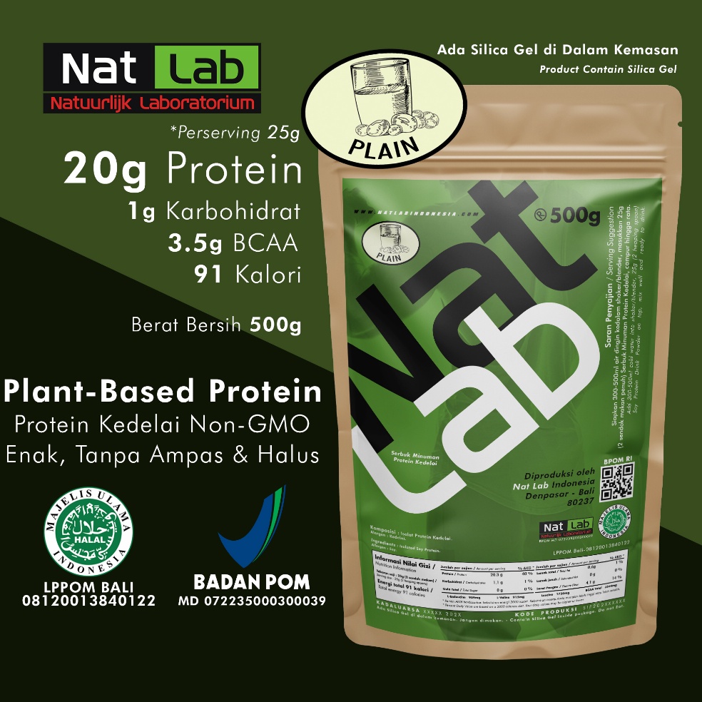 1.1 SALE Nat Lab Soy Protein Shake Susu Kedelai Bubuk Fitness 500g Plant Protein Meal Replacement Ve
