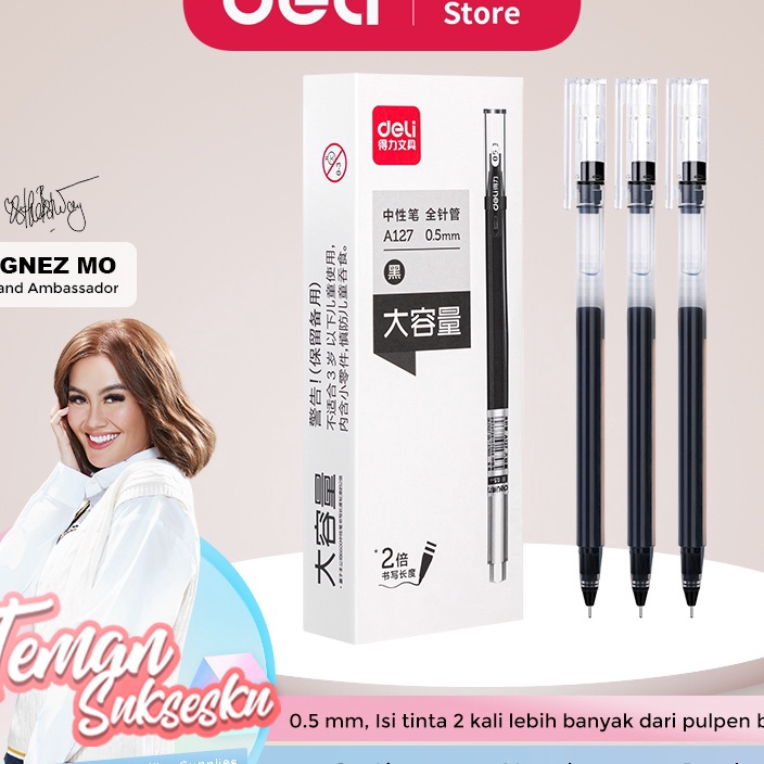 

PCWF3196 [PROMO MURAH!!!] Deli Gel Pen / Pulpen Gel 0.5mm Tinta Hitam Isi 12 pcs Penulisan Halus Isi Tinta 2 Kali dari Pulpen Biasa A127