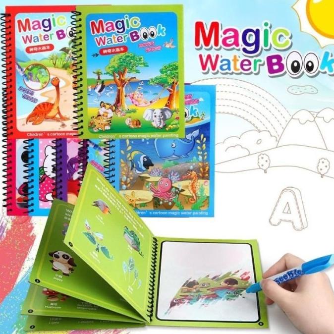 

^%^%^%^%] Mainan Anak Magic Water Book Buku Air Gambar Warna Free Pena Edukasi