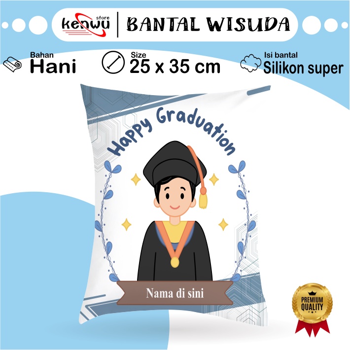Kenwustore Bantal Wisuda Cowok 25x35 cm - Bantal Custom - Kado Wisuda - Happy Graduation - Custom Fo