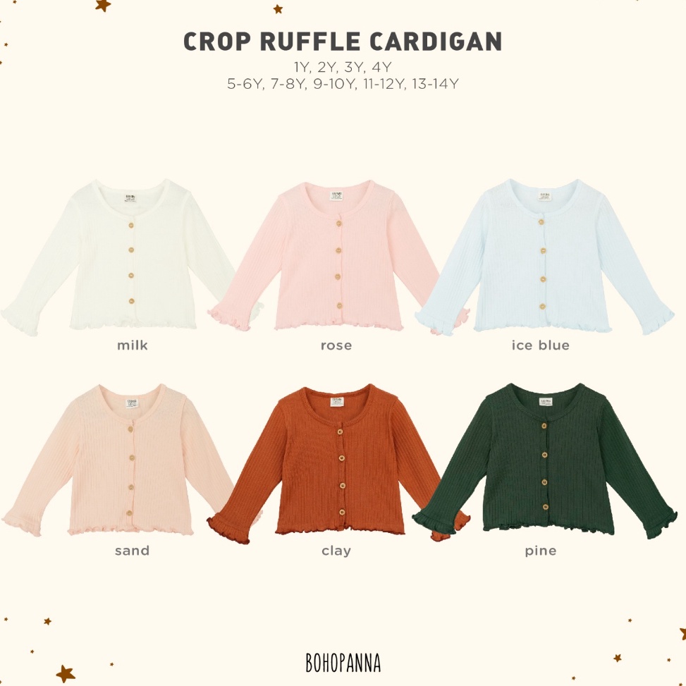 Terbaik.. BOHOPANNA CROP RUFFLE CARDIGAN BOHOPANNA  CARDIGAN ANAK PEREMPUAN / BOHOPANNA TURTLE NECK 