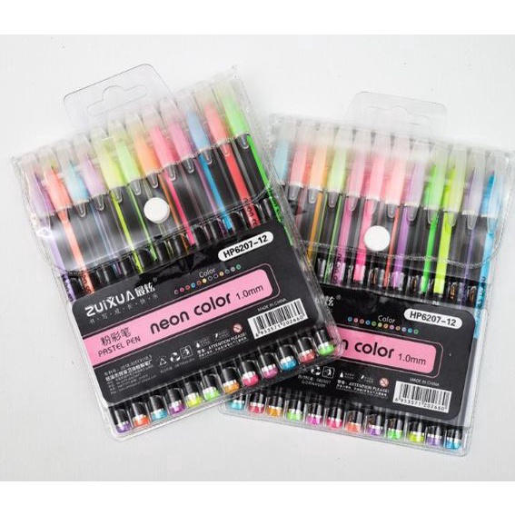 

3.3 STOK READY Pulpen Gel Neon Color / Pen Pastel Warna Warni 1 set 12 Warna / Glitter Pen Gel