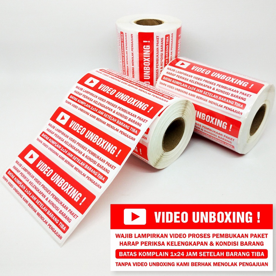 

[ART. H26R] Sticker Label Wajib Video Unboxing Stiker Pengiriman Paket OlShop 8,5 x 3,5 cm (1 roll isi 500 pcs)