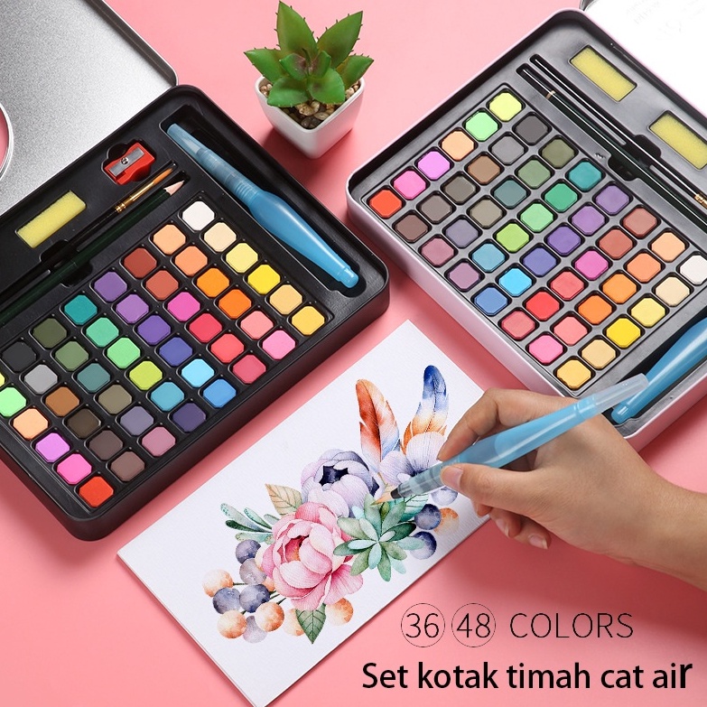 

[ART. Q25Q] Anak-anak Kombinasi Kuas Set Bisa Dicuci Seni Lukisan Alat Pemula 36/48 Warna Bedak Padat Kue Cat Air Cat Set Hadiah Alat Tulis