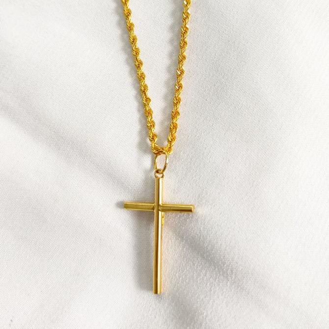 Set Kalung Salib Untuk Pria Dan Wanita Emas Asli