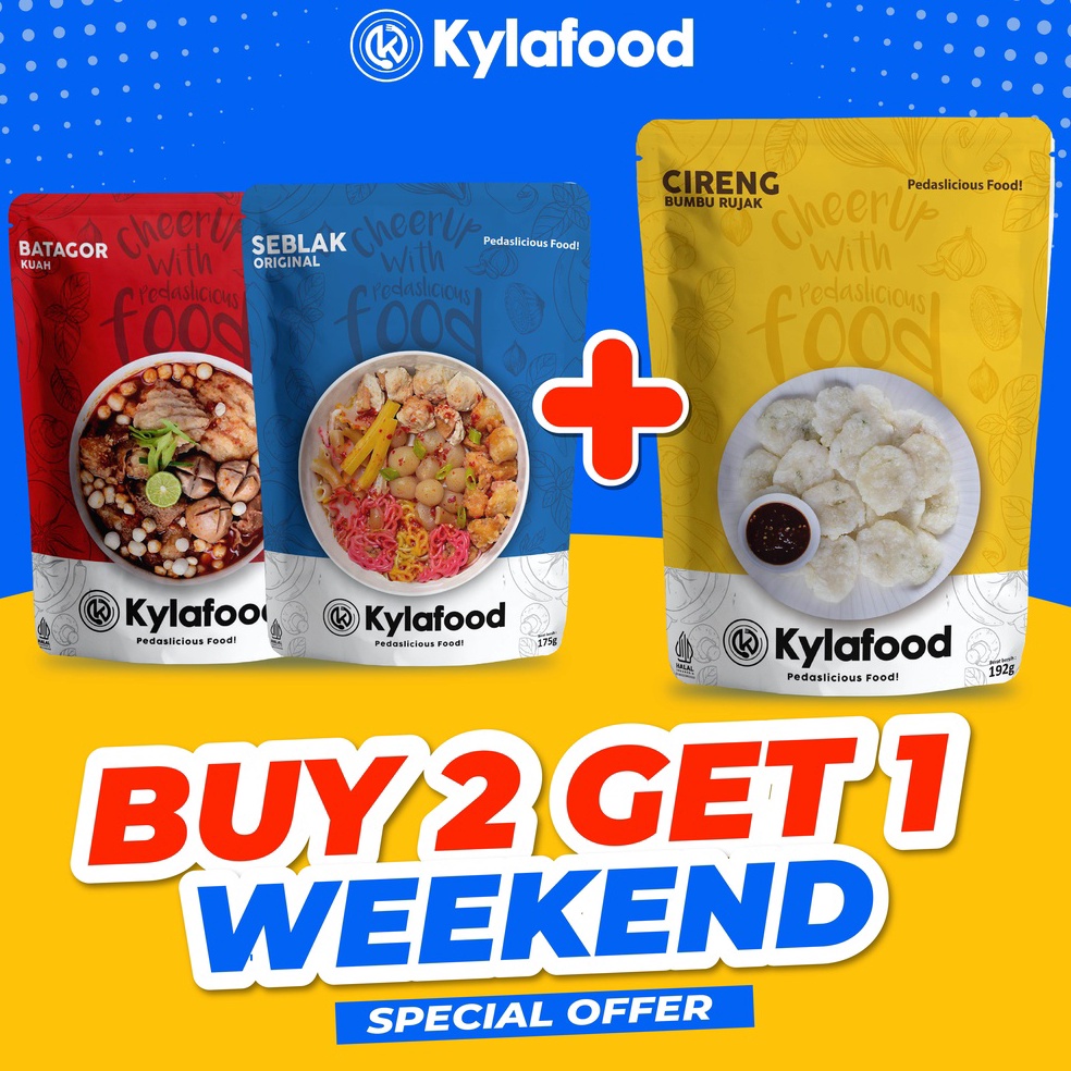 

RDQF8651 Kylafood Buy 2 Get 1 Free Khusus Weekend ( 1 Seblak Original 1 Batagor Kuah Free Cireng Rujak )