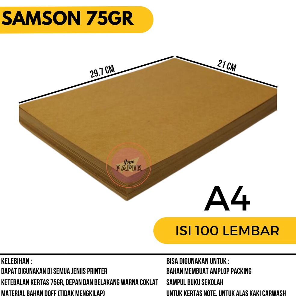 

83 Kertas Samson A4 isi 100 lembar / Kertas Samson Cokelat A4 / Kertas Samson Coklat A4 Readystock (ﾉ^