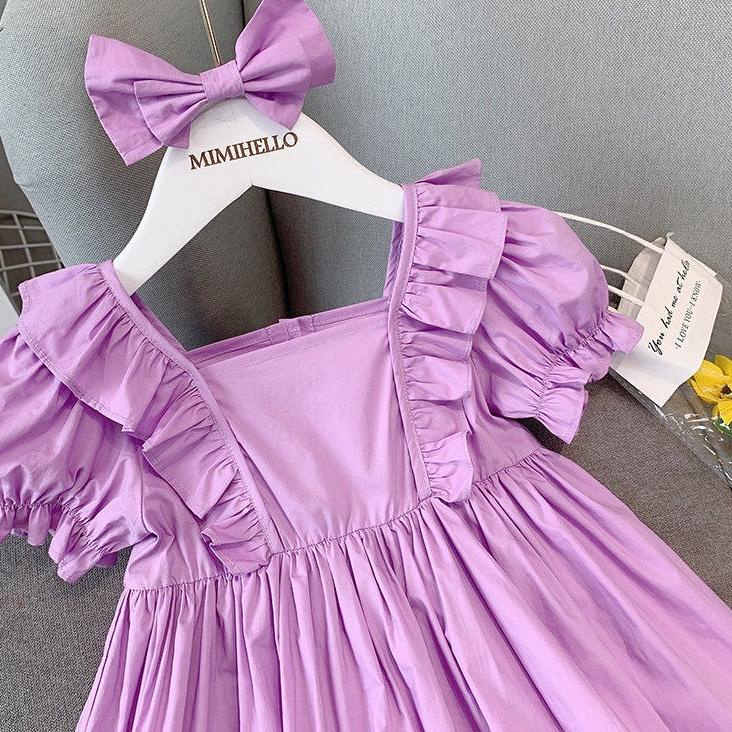 10.10 [Princess Kesli] 0-9 Tahun Dress Anak Prempuan Purple Rubber Pita Korean Fashion Baju Bayi Rok