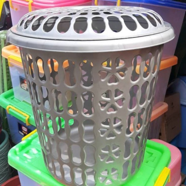 ➶ Keranjang Baju Kotor / Keranjang Plastik / Keranjang Laundry Bulat Silver ✱ ✭