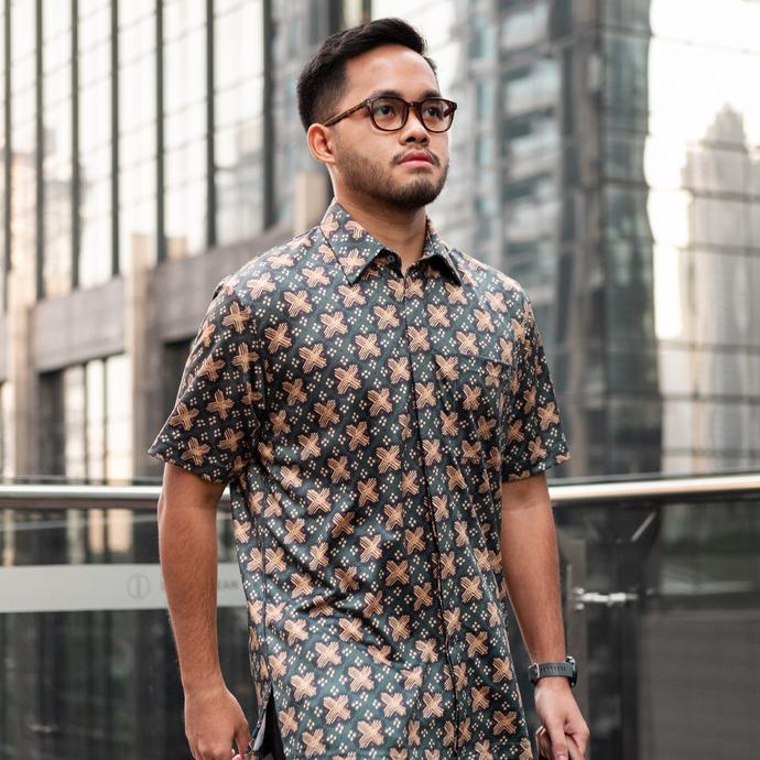 Kemeja Batik Lengan Pendek - Magani Nosweat - Emerald Tesselation