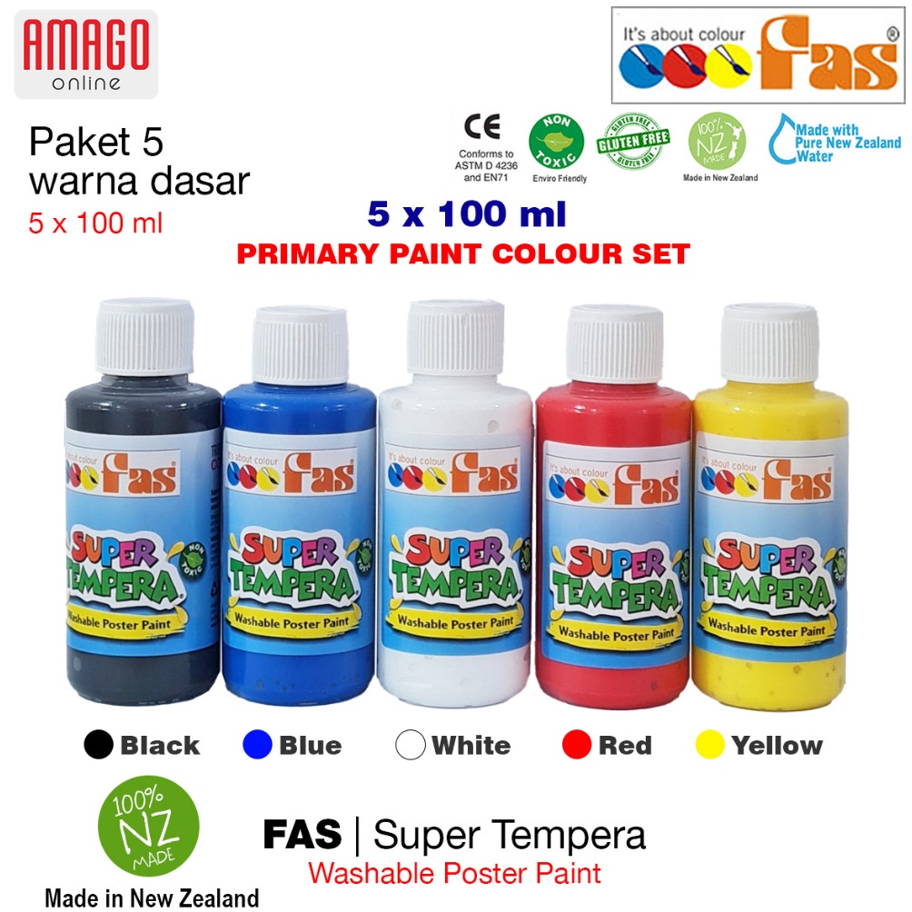 

[ART. Q24Y] PAKET 5 WARNA DASAR - FAS - SUPER TEMPERA - PRIMARY COLOUR SET - 5 x 100 ml