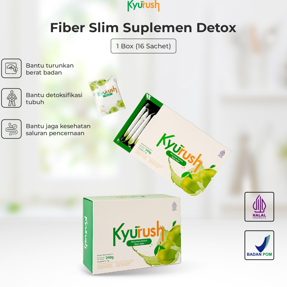 

Kirim Sekarang Kyurush Minuman Diet Serat Fiber Slim Suplemen Detox Pelangsing Penurun Berat Badan 1 Box (16 sachet) Terbatas