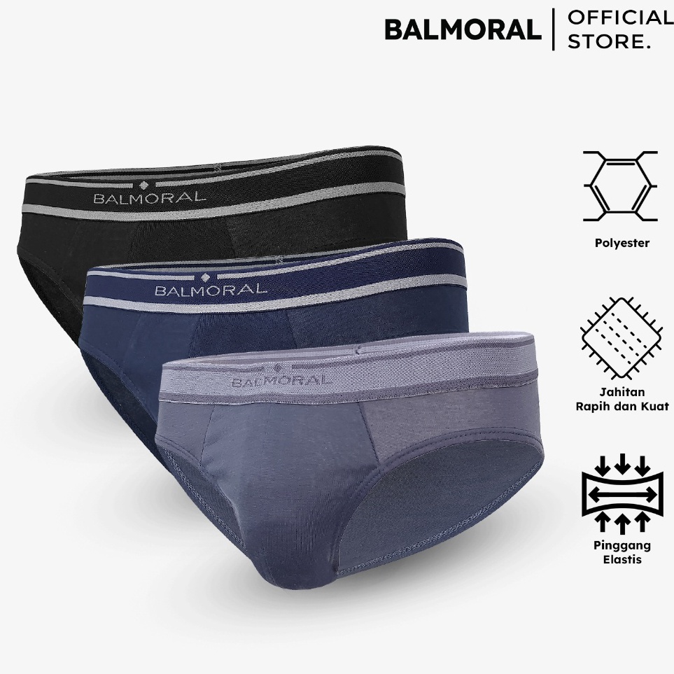 (86F✳➢✣ BALMORAL Value Celana Dalam Pria 3 Pcs Polyester Underwear Men's Brief's BR-18.C Super laris