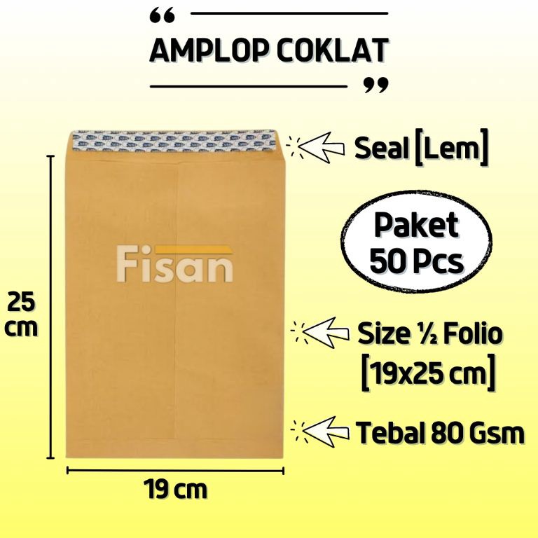 

50 Pcs Amplop Coklat Polos 1/2 Folio Seal Lem [ART. D5F1]