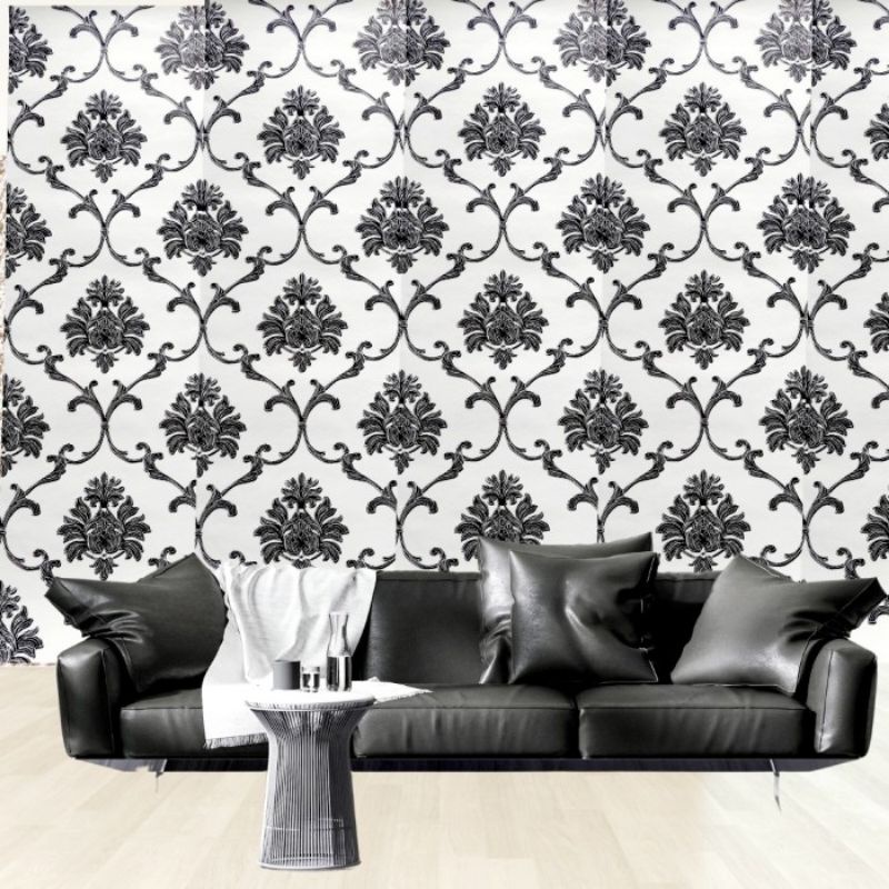 Wallpaper Sticker Dinding Putih Batik Hitam