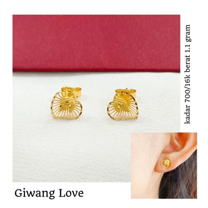 ✨Termurah Anting Wanita Ubs Model Love Ukir Daun Elegant Emas Asli Terbaru