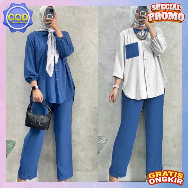 Stlan Wanita Kekinian Satu Set Baju Wanita One Set Baju Dan Celana Setelan Celana Kulot Bahan Adem D