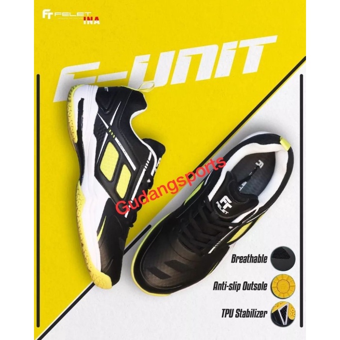 [Best Seller] Sepatu Badminton Bulutangkis Felet F Unit Black Yellow Original Terbatas