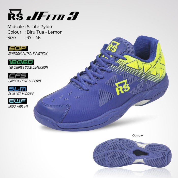 [Best Seller] Sepatu Badminton Rs Jeffer Ltd 3 / Rs Jf Ltd 3 Navy Lemon Original Berkualitas