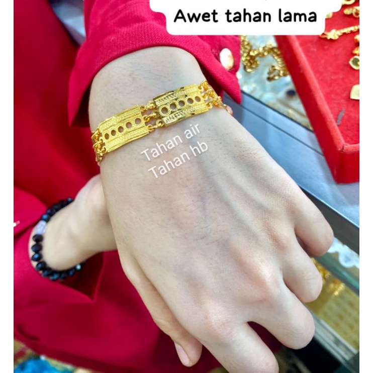 Gelang Plat Petak Motif Bulat Bahan Crum Asli Sudah Awet Menyerupai Emas Asli Pengait S Dan Mainan L