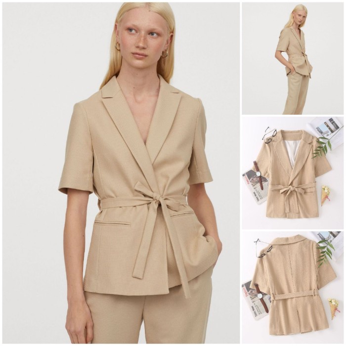 [Ori] Blazer Wanita Kantoran Lengan Pendek Model Wrap Dengan Belt Khaki Prem Limited